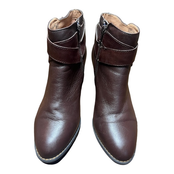 Vionic Shoes - Vionic Womens Trinity Ankle Boots Booties Brown Leather Heeled Buckles 8